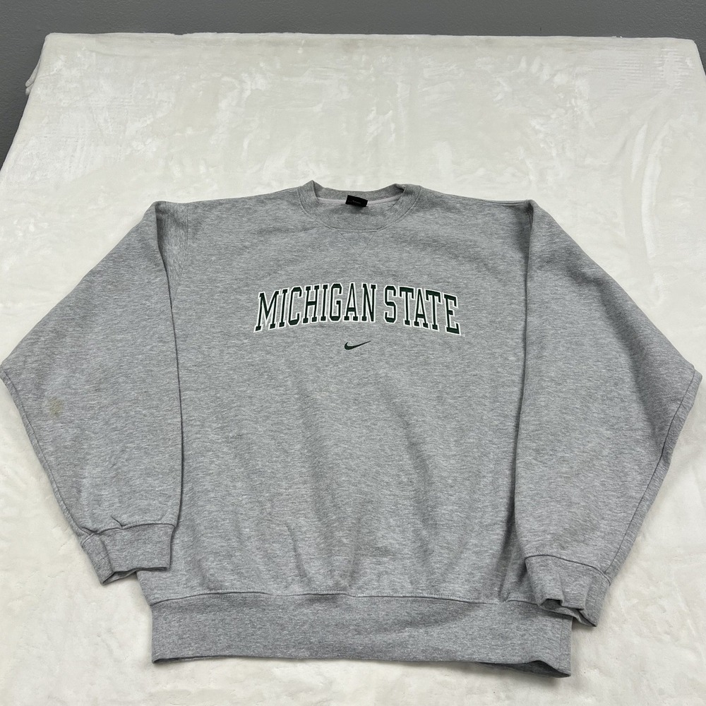 Nike Michigan State Sweatshirt Mens Large Gray Embroidered Crewneck MSU 0193
